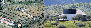 Collage with aerial view of former building of the Open Science Platform and the upcycled Open Science Platform.