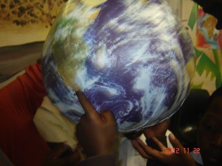 Showing our location on the Earth Ball