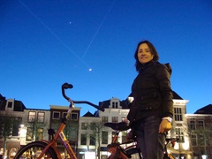 Nightfall in Leiden with the Moon, Jupiter and Venus